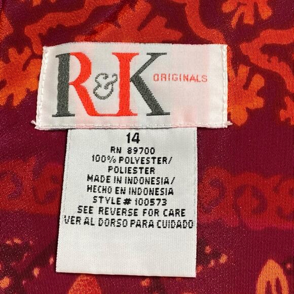 R&K Originals Maxi Dress Red Faux Wrap Sleeveless Tropical Floral Size 14 Y2K - Picture 3 of 15